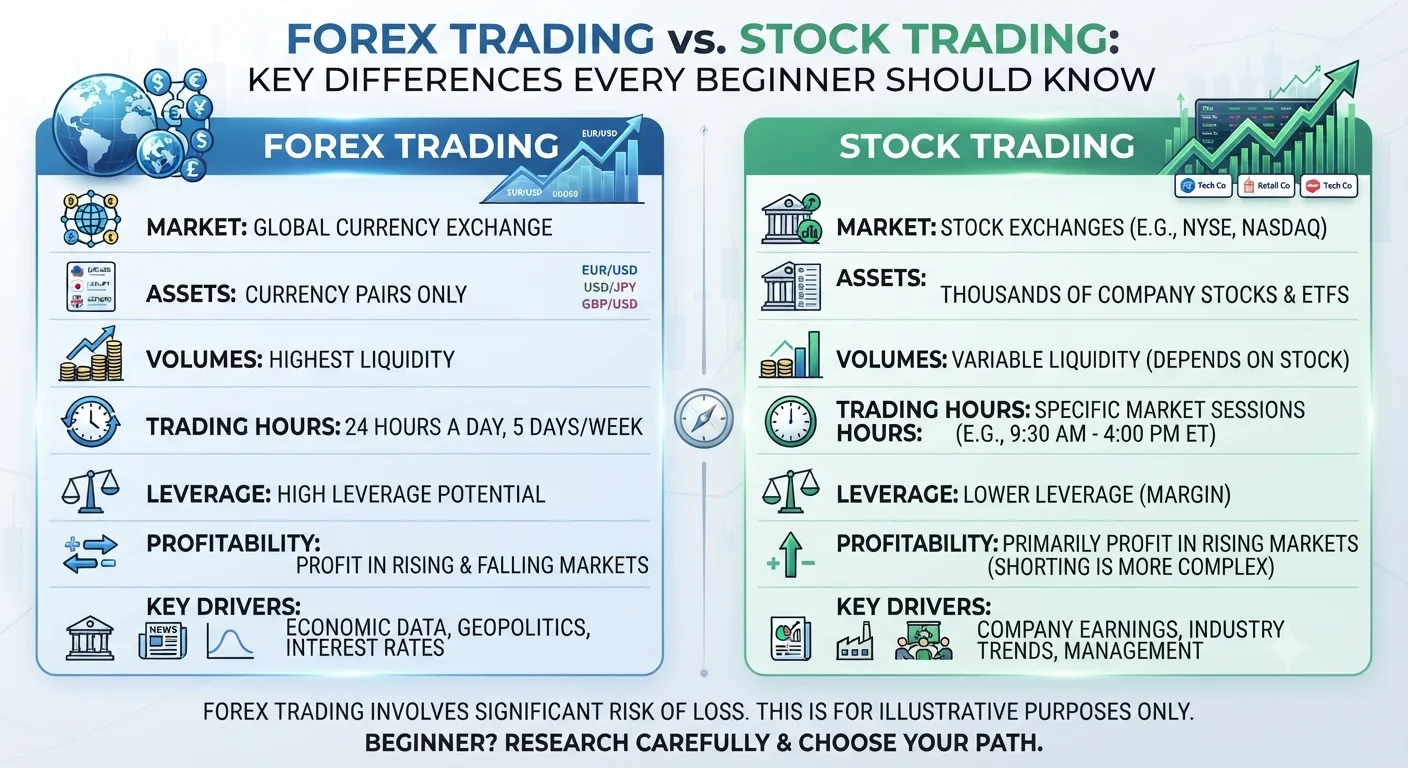 Forex Trading vs Stock Trading: Key Differences Every Beginner
