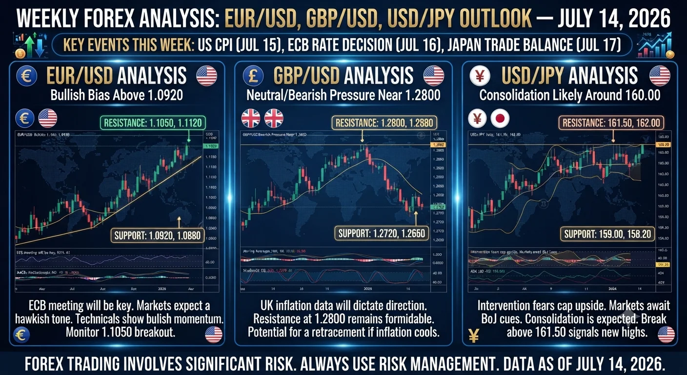 Weekly Forex Analysis: EUR/USD, GBP/USD, USD/JPY Outlook — July 14, 2026
